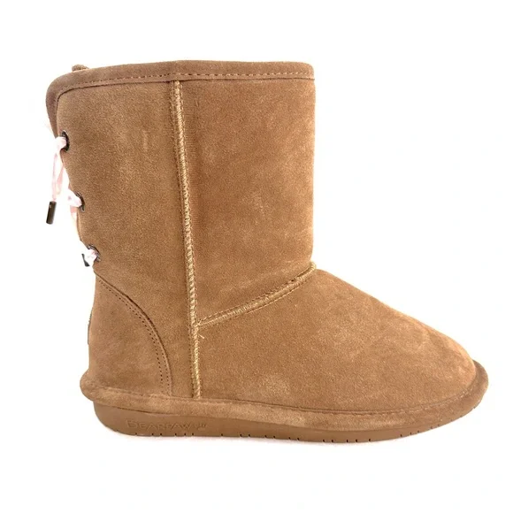 BearPaw Shoes Bearpaw Elizabeth Ii Girl Size 5 Brown Suede Leather Boot Pink Lacing Bow Winter Poshmark